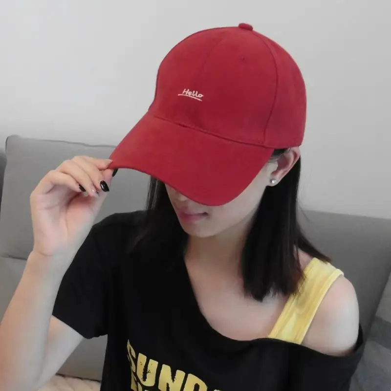 Hello Letter Embroidered Baseball Cap for Women Winter Soft Top Brushed Duckbill Cap for Men