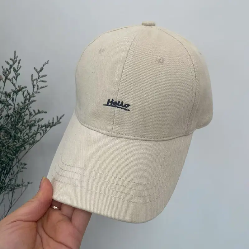 Hello Letter Embroidered Baseball Cap for Women Winter Soft Top Brushed Duckbill Cap for Men