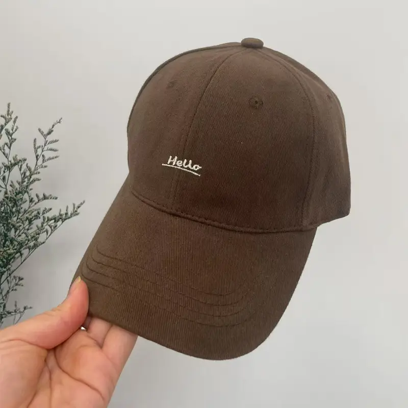 Hello Letter Embroidered Baseball Cap for Women Winter Soft Top Brushed Duckbill Cap for Men