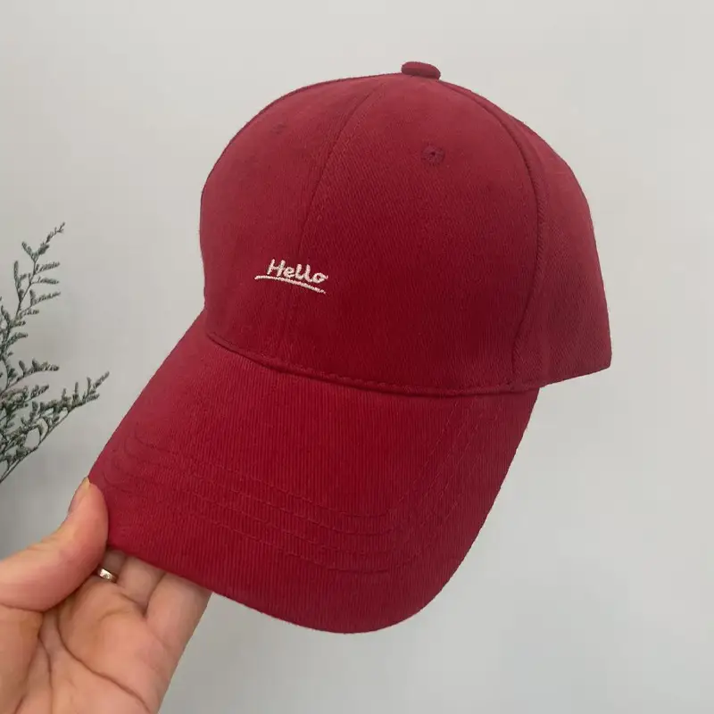 Hello Letter Embroidered Baseball Cap for Women Winter Soft Top Brushed Duckbill Cap for Men