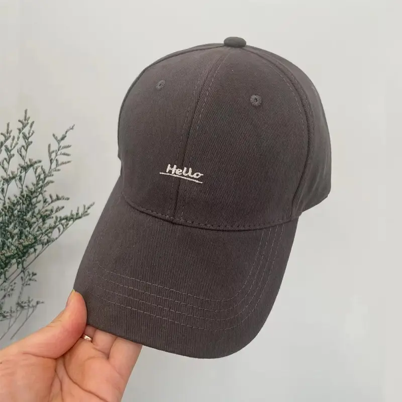 Hello Letter Embroidered Baseball Cap for Women Winter Soft Top Brushed Duckbill Cap for Men