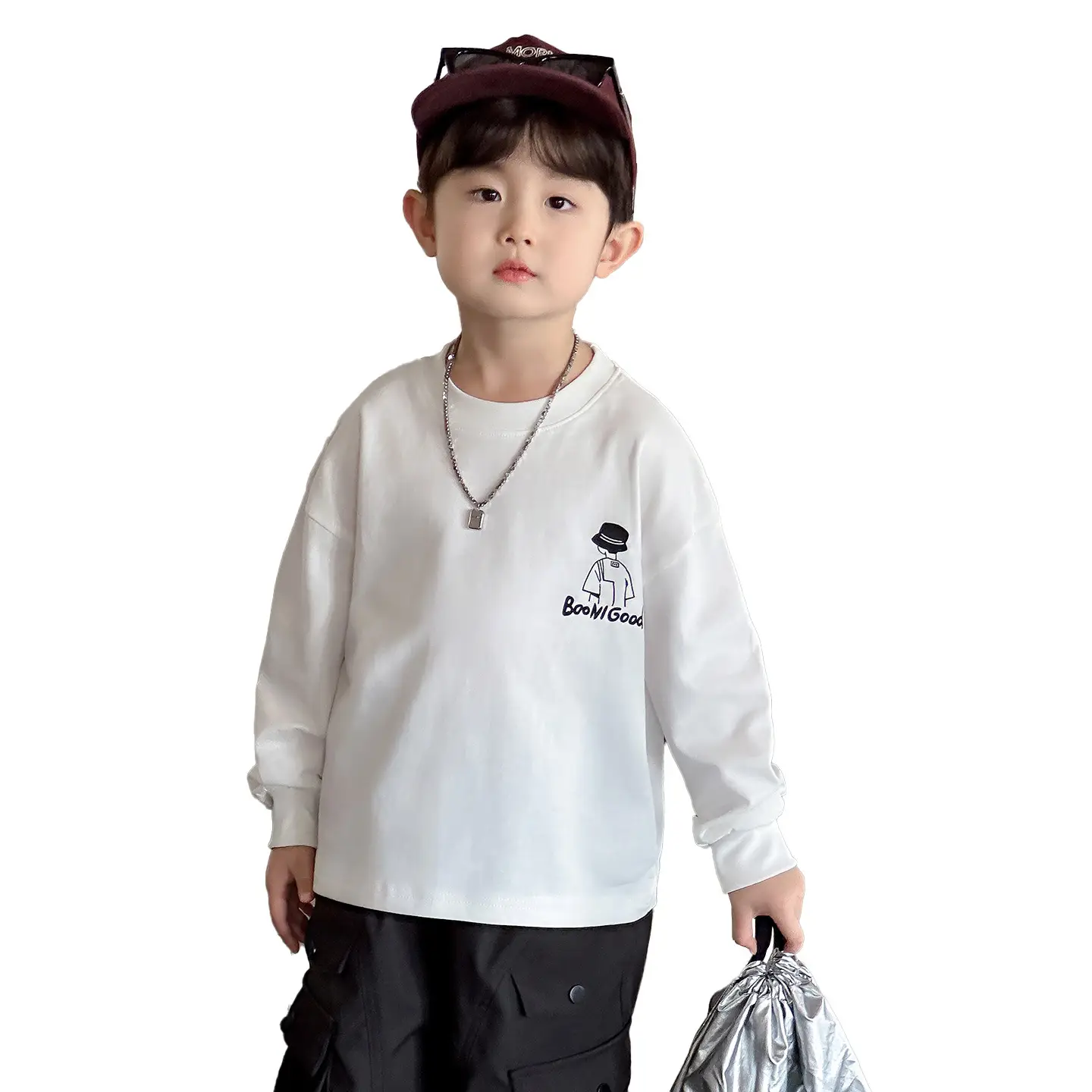 Boys Long Sleeve Cotton T-Shirt White 2025 - Image 5