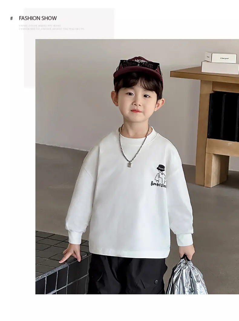 Boys Long Sleeve Cotton T-Shirt White 2025 â feature 15