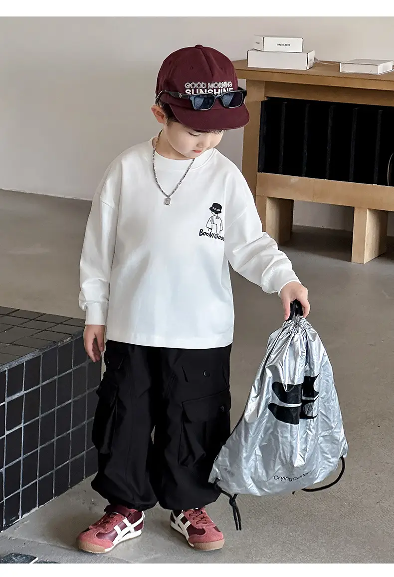 Boys Long Sleeve Cotton T-Shirt White 2025 â feature 18