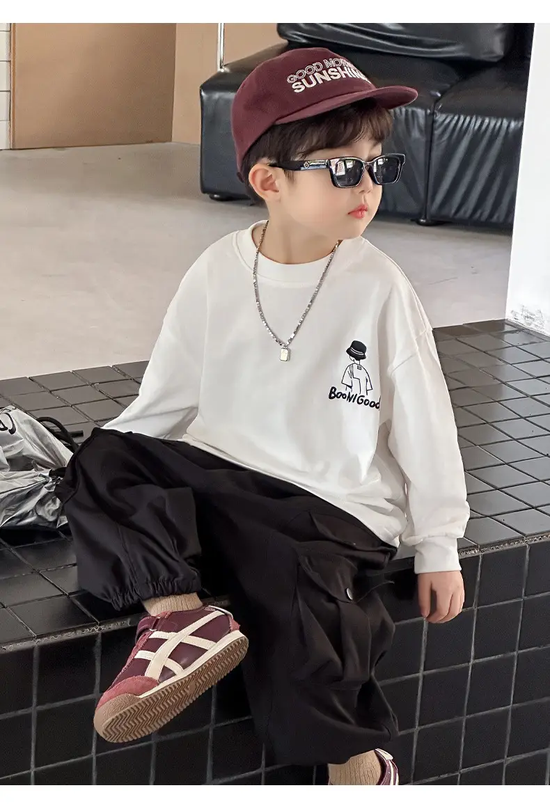 Boys Long Sleeve Cotton T-Shirt White 2025 â feature 20