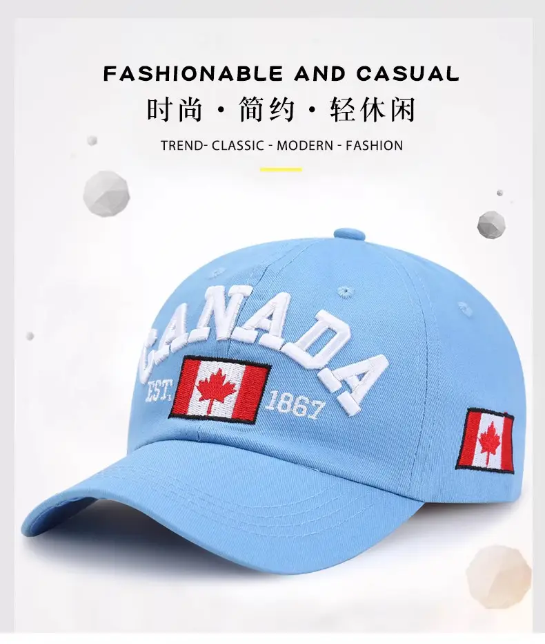 Canada Flag Baseball Cap for Men Women Blue Cotton All Season — feature 1