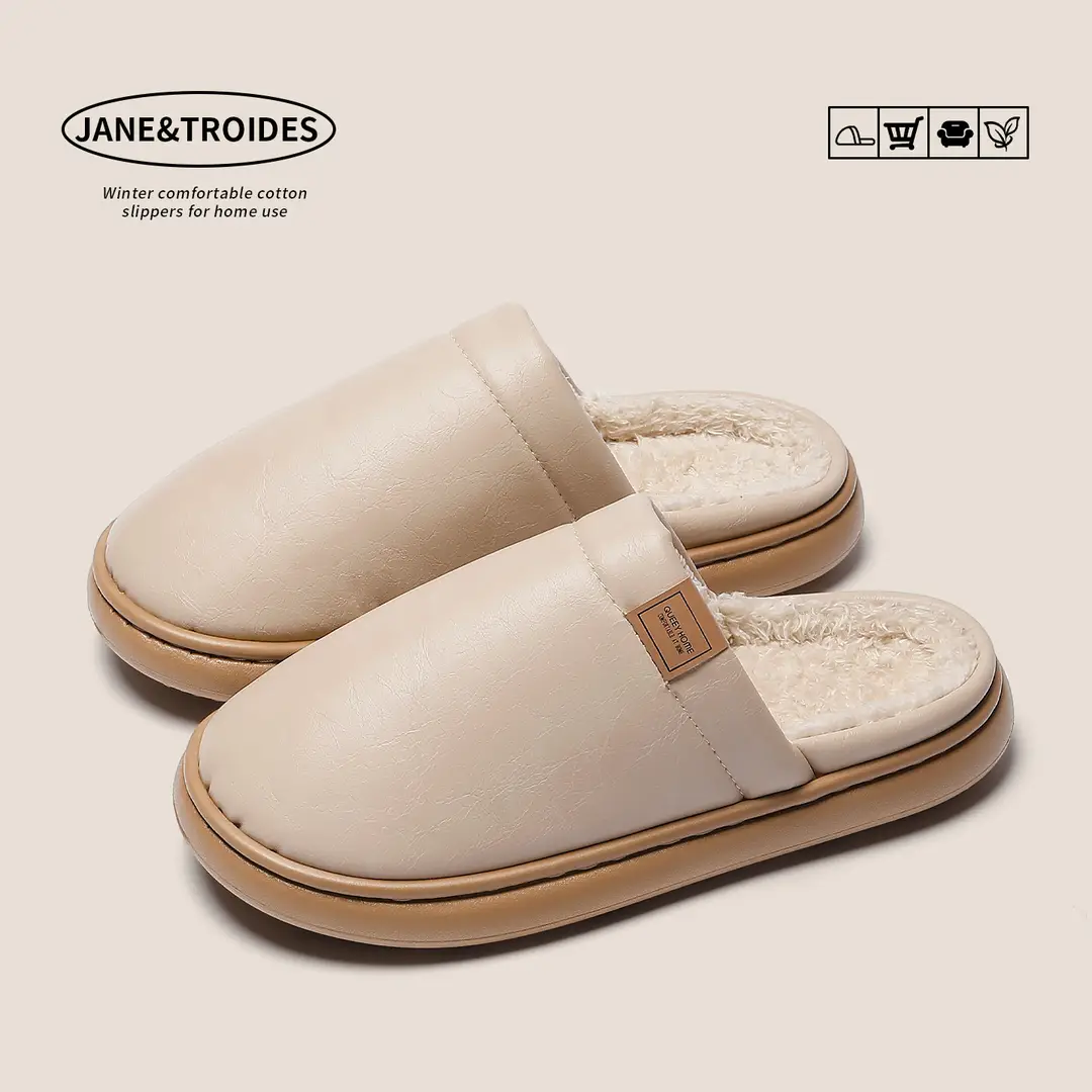 Cotton Slippers for Women Winter 2025 New Indoor Home Waterproof Anti-Slip Fleece-Lined Warm Couple's Cotton Shoes for Men