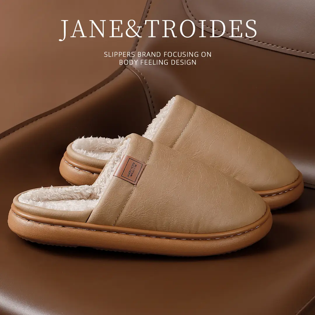 Cotton Slippers for Women Winter 2025 New Indoor Home Waterproof Anti-Slip Fleece-Lined Warm Couple's Cotton Shoes for Men