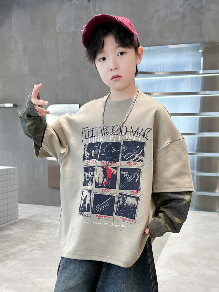 Spring Long Sleeve T-Shirt for Boys Kids Grey Graphic Tee - Image 4