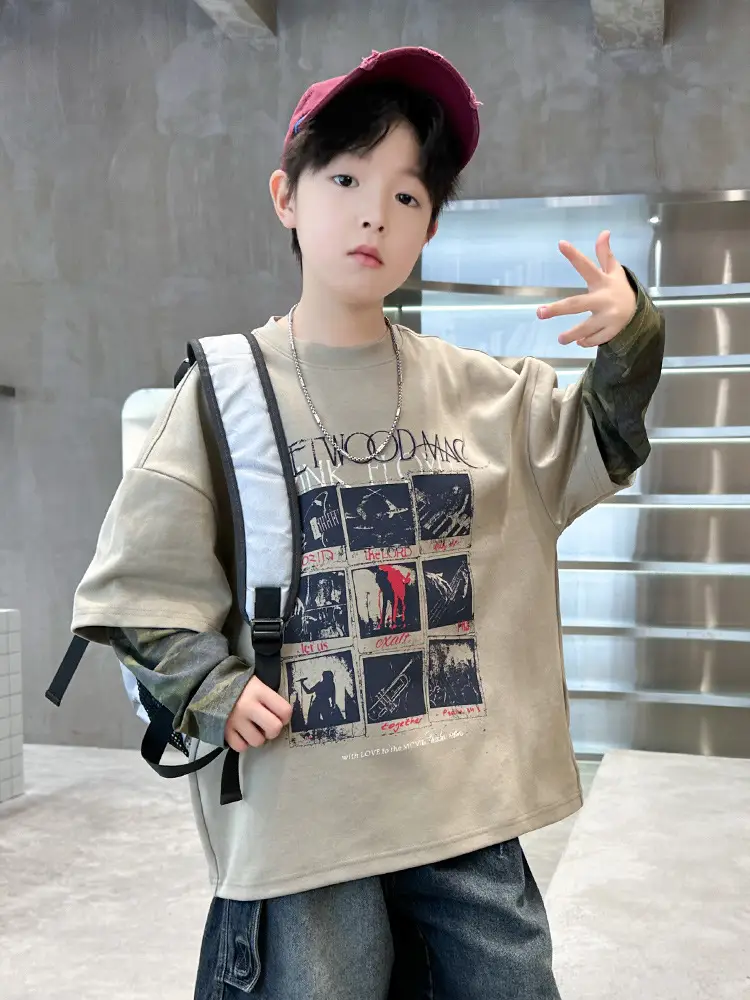 Spring Long Sleeve T-Shirt for Boys Kids Grey Graphic Tee - Image 6