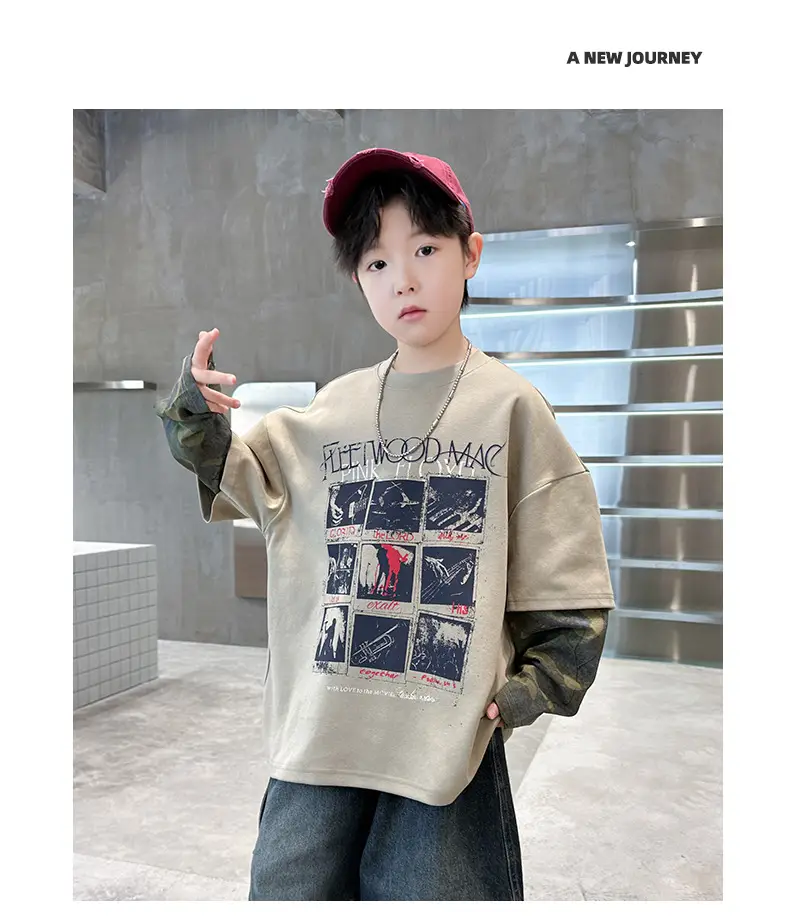 Spring Long Sleeve T-Shirt for Boys Kids Grey Graphic Tee — feature 10
