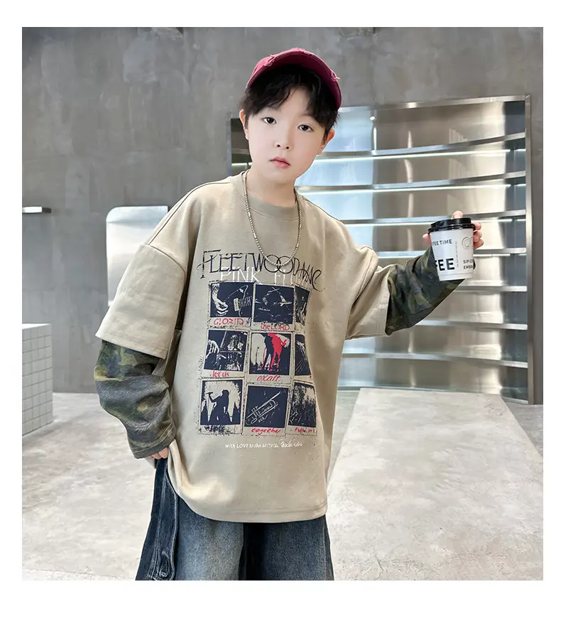 Spring Long Sleeve T-Shirt for Boys Kids Grey Graphic Tee — feature 12
