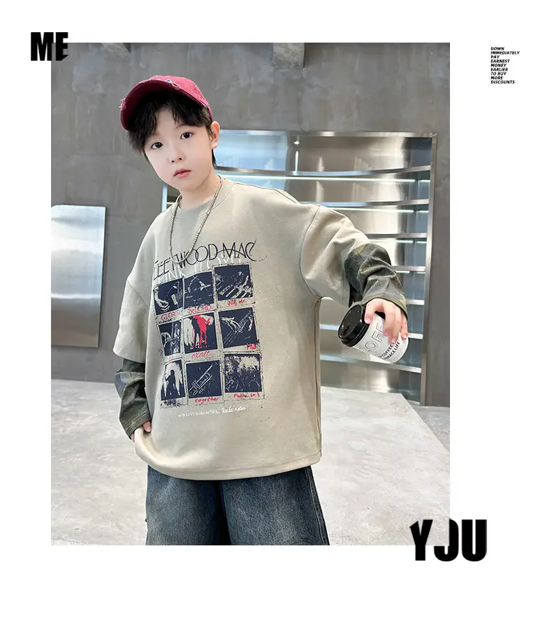 Spring Long Sleeve T-Shirt for Boys Kids Grey Graphic Tee — feature 13