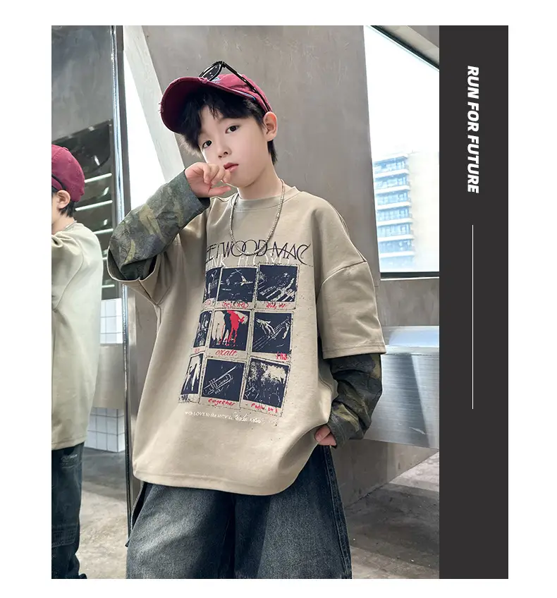 Spring Long Sleeve T-Shirt for Boys Kids Grey Graphic Tee — feature 14