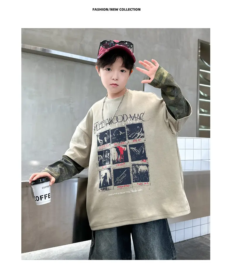 Spring Long Sleeve T-Shirt for Boys Kids Grey Graphic Tee — feature 15