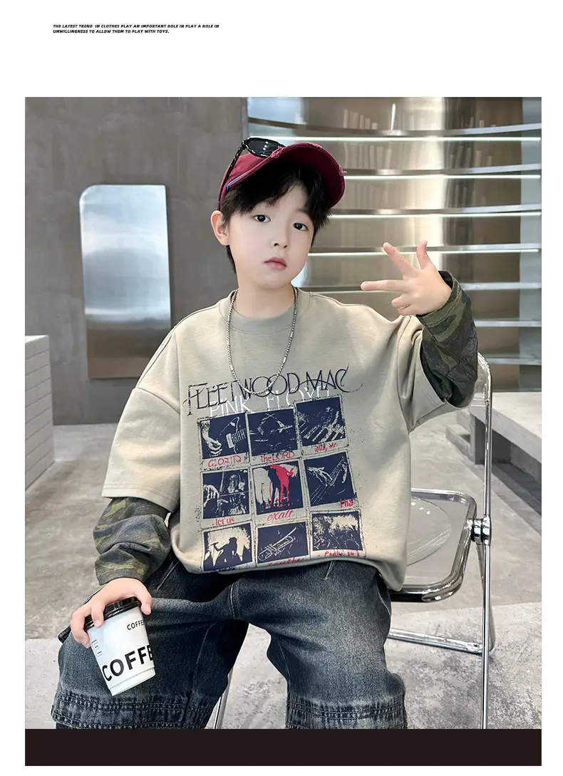 Spring Long Sleeve T-Shirt for Boys Kids Grey Graphic Tee — feature 16