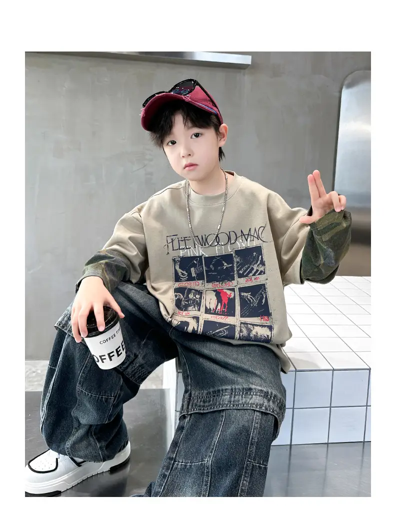 Spring Long Sleeve T-Shirt for Boys Kids Grey Graphic Tee — feature 17