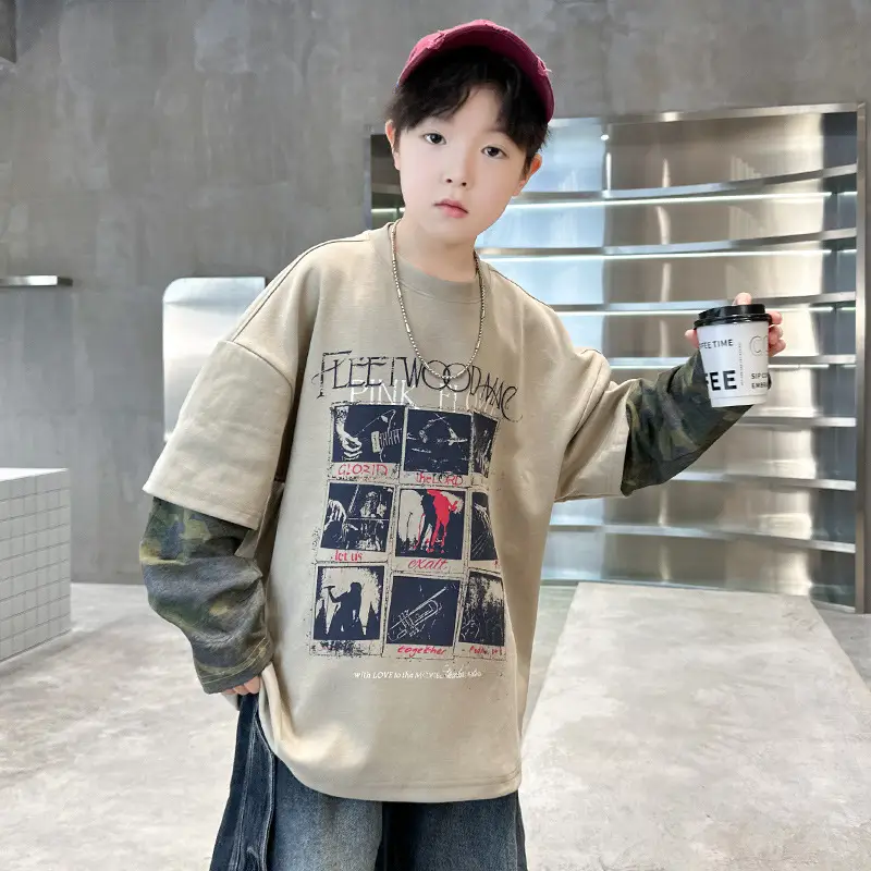 Spring Long Sleeve T-Shirt for Boys Kids Grey Graphic Tee — feature 2