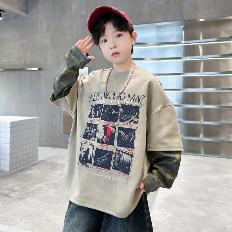 Spring Long Sleeve T-Shirt for Boys Kids Grey Graphic Tee — feature 3