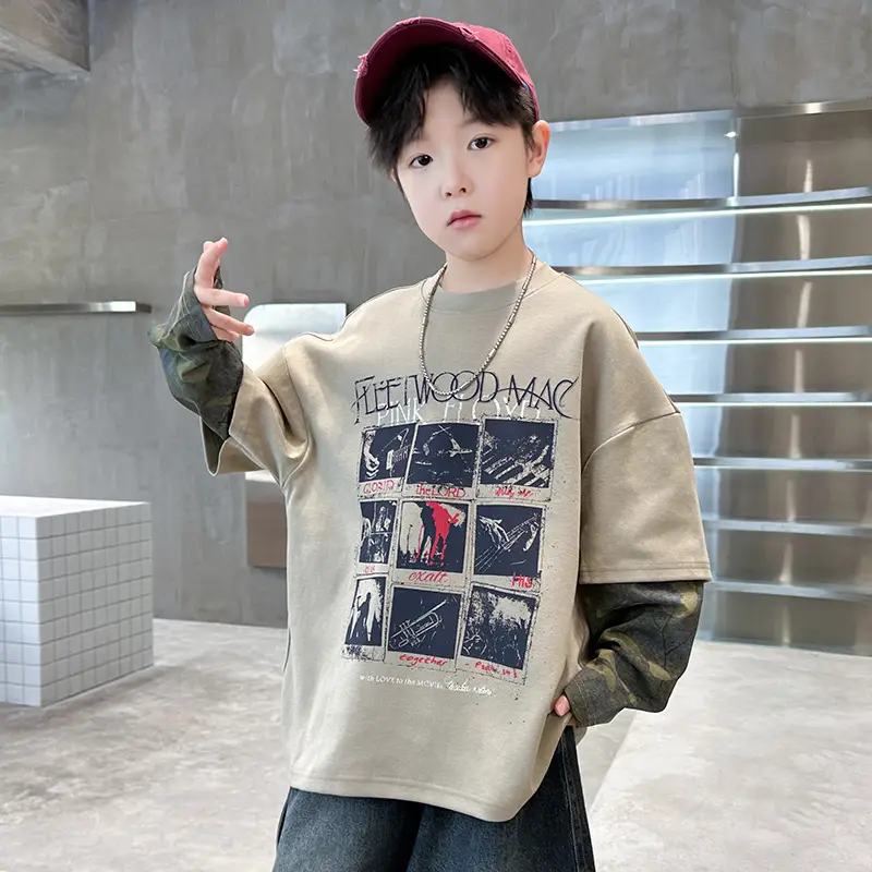 Spring Long Sleeve T-Shirt for Boys Kids Grey Graphic Tee — feature 5