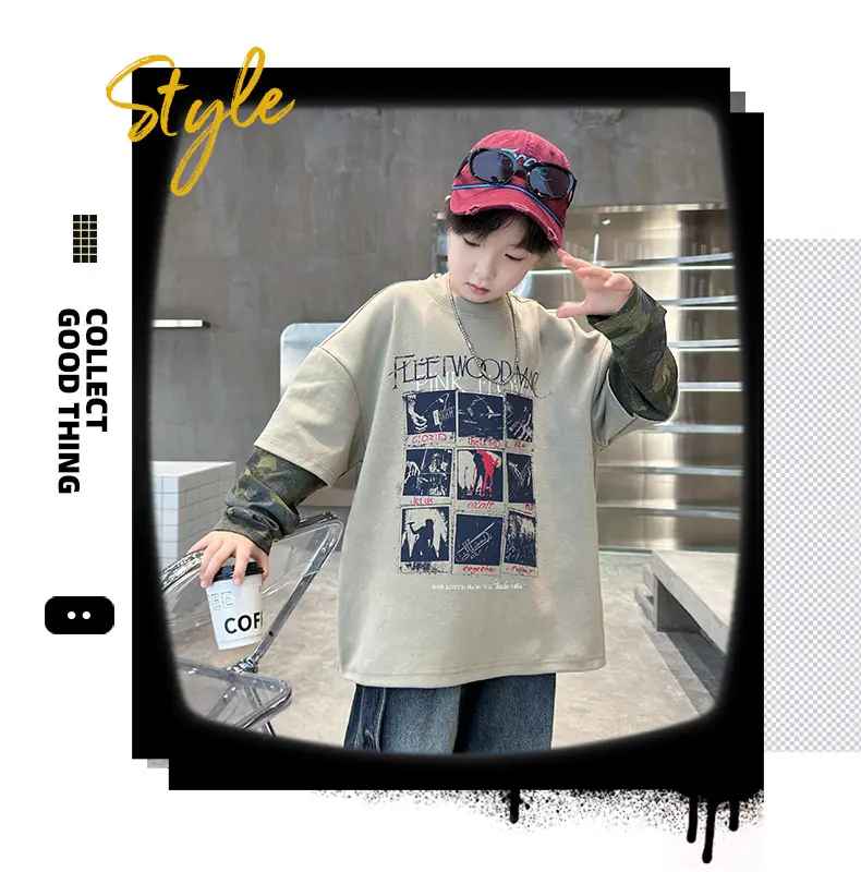 Spring Long Sleeve T-Shirt for Boys Kids Grey Graphic Tee — feature 8