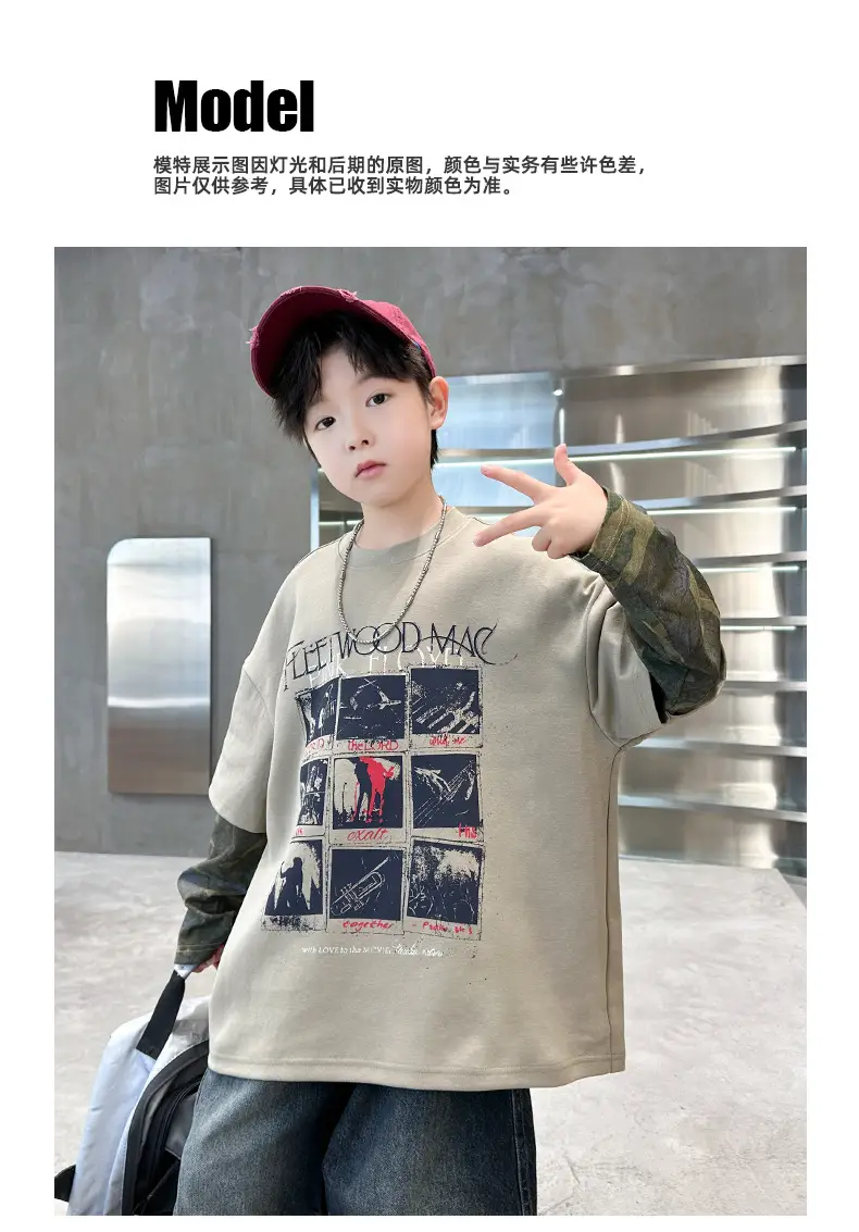 Spring Long Sleeve T-Shirt for Boys Kids Grey Graphic Tee — feature 9
