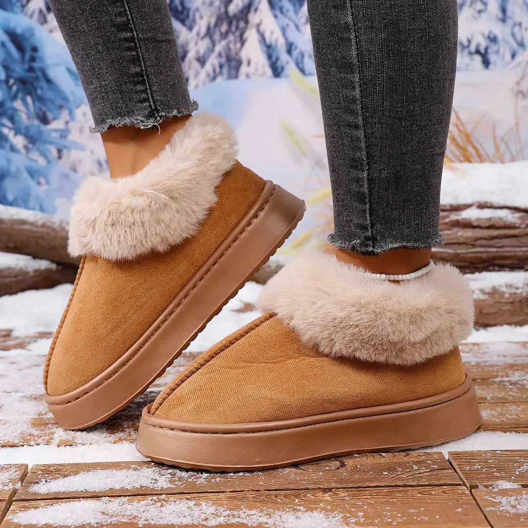 Cross-Border All-Inclusive Suede Cotton Slippers for Home, Thickened and Warm, Closed Heel Maternity Shoes, Eva Non-Slip Snow Boots