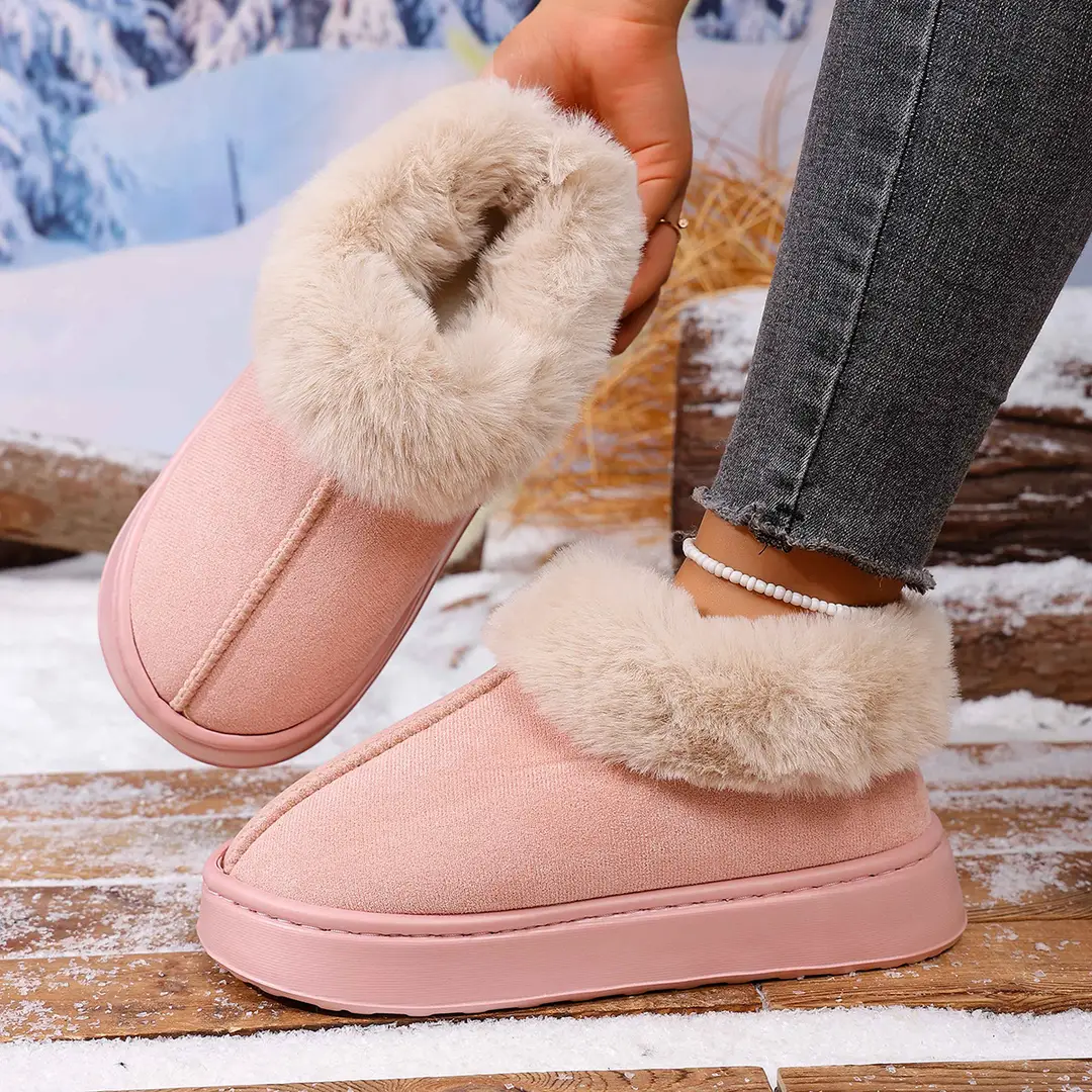Cross-Border All-Inclusive Suede Cotton Slippers for Home, Thickened and Warm, Closed Heel Maternity Shoes, Eva Non-Slip Snow Boots