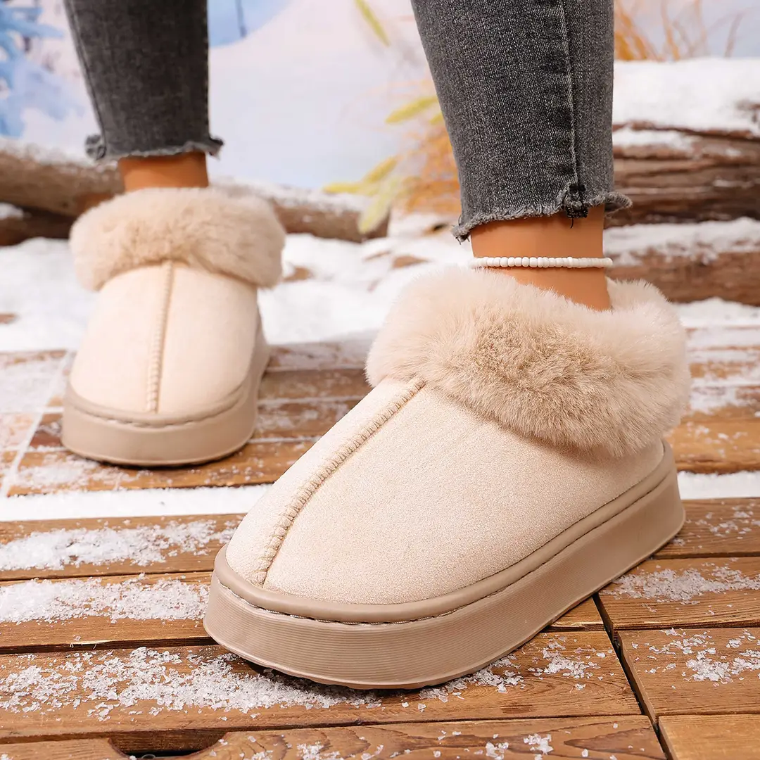 Cross-Border All-Inclusive Suede Cotton Slippers for Home, Thickened and Warm, Closed Heel Maternity Shoes, Eva Non-Slip Snow Boots — feature 1