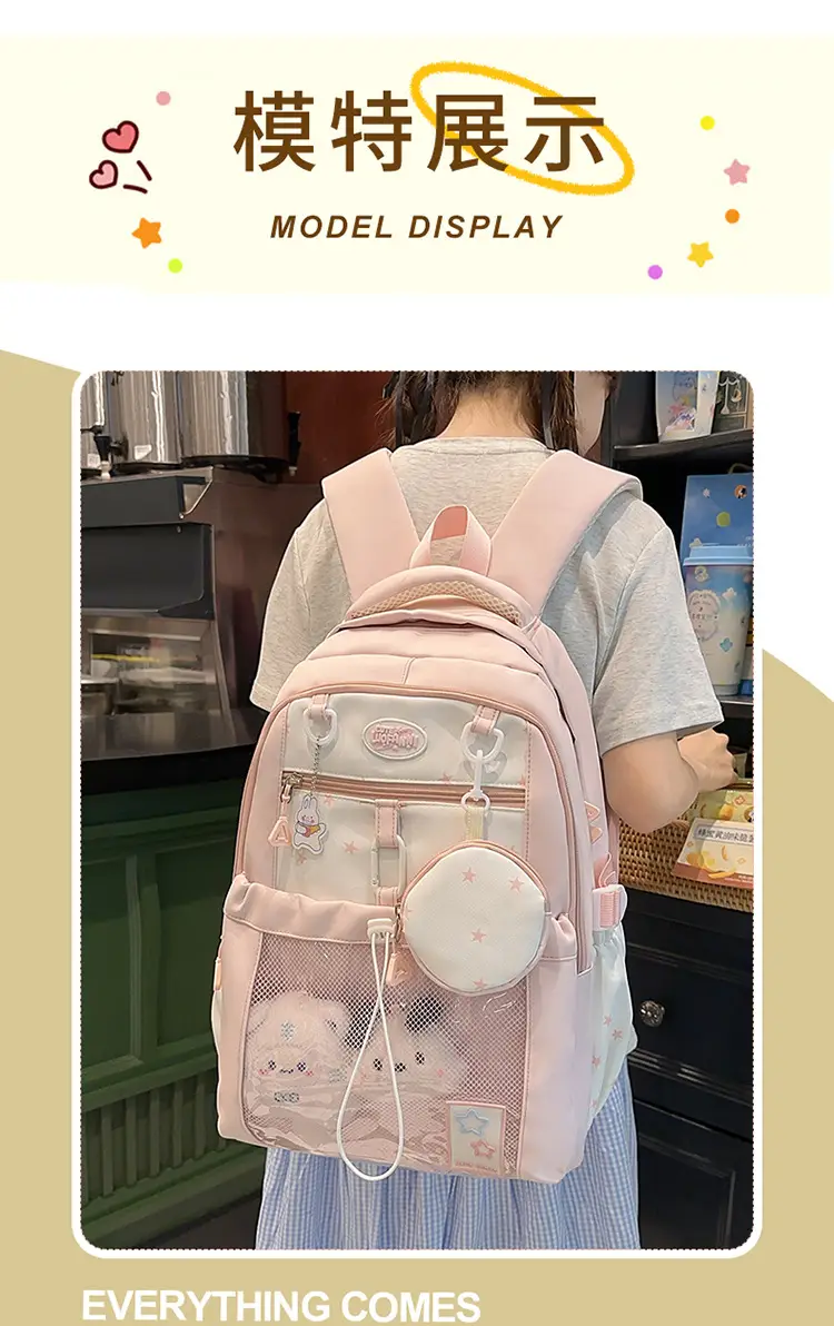 Cute Pink Schoolbag for Girls Large Capacity Single Shoulder — feature 1