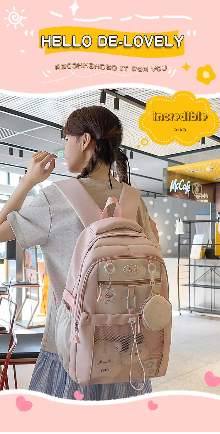 Cute Pink Schoolbag for Girls Large Capacity Single Shoulder — feature 4