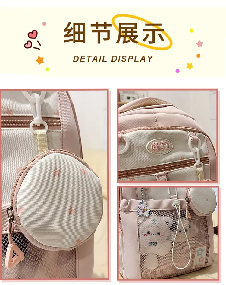 Cute Pink Schoolbag for Girls Large Capacity Single Shoulder — feature 45