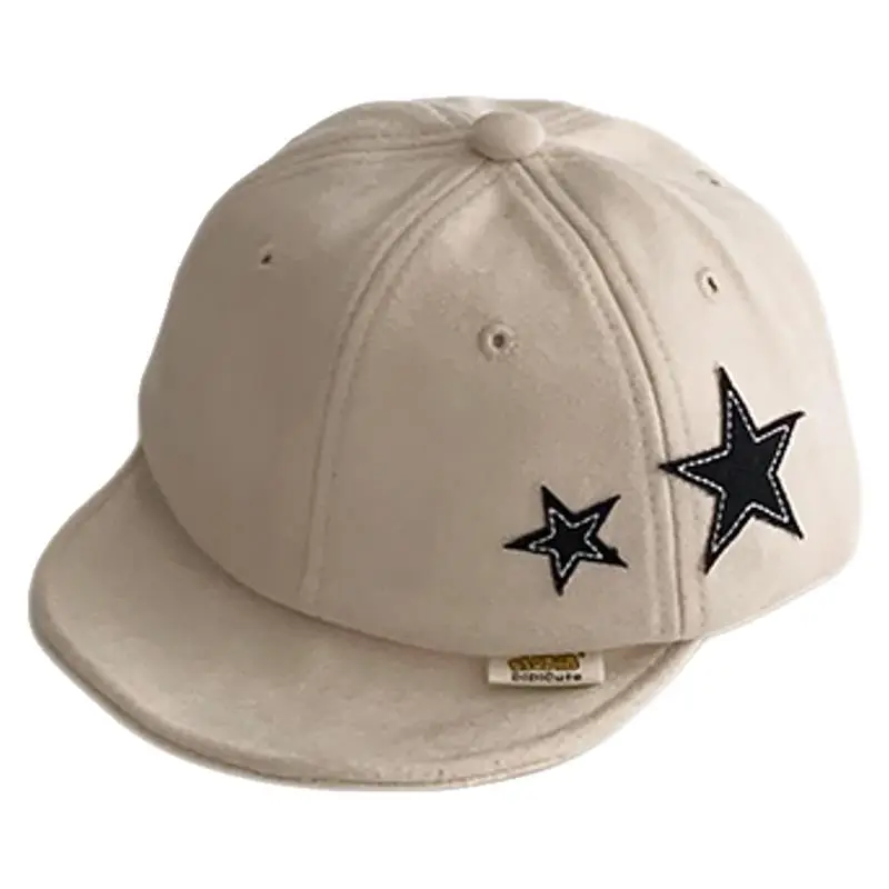 Kids Korean Style Star Embroidered Beige Cap - Image 10