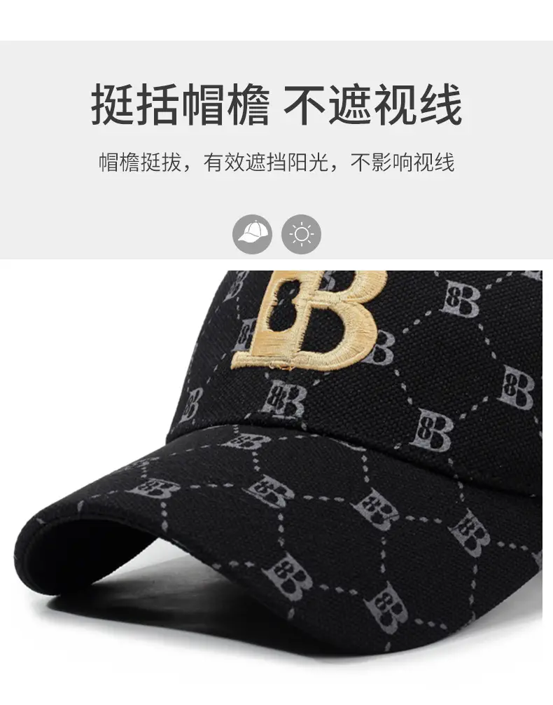 New Letter Embroidered Hard-Top Baseball Cap Black — feature 2