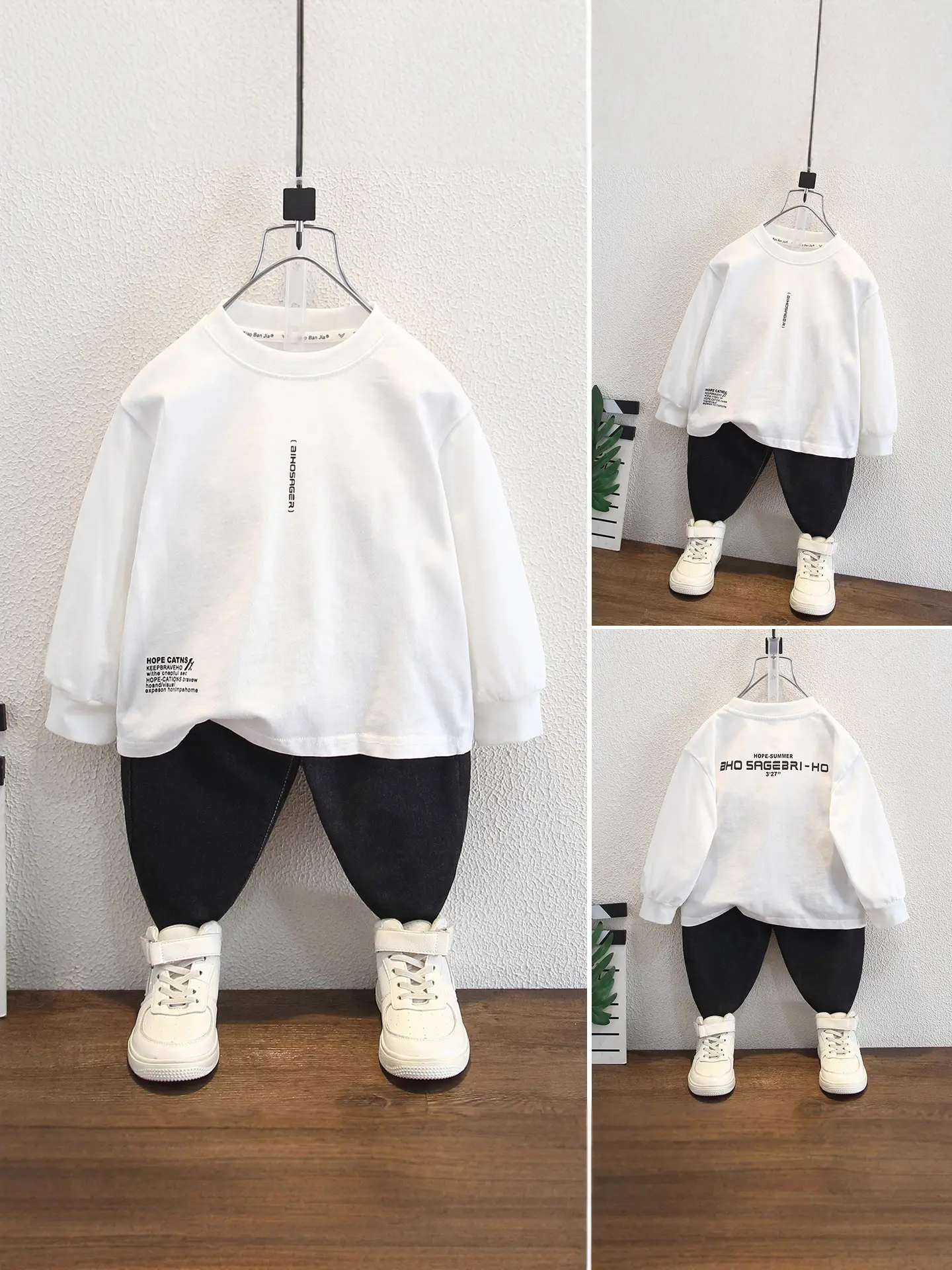 White Long-Sleeved Baby T-Shirt for Boys Autumn - Image 3