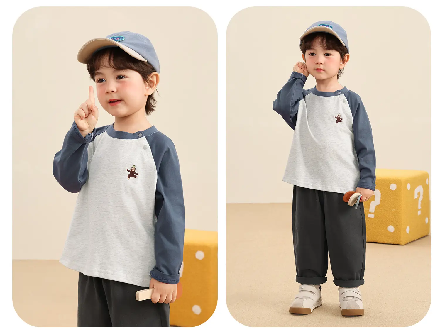 Kaka Panda Boys' Base Layer Shirt Grey Blue Long Sleeve T-Shirt — feature 8