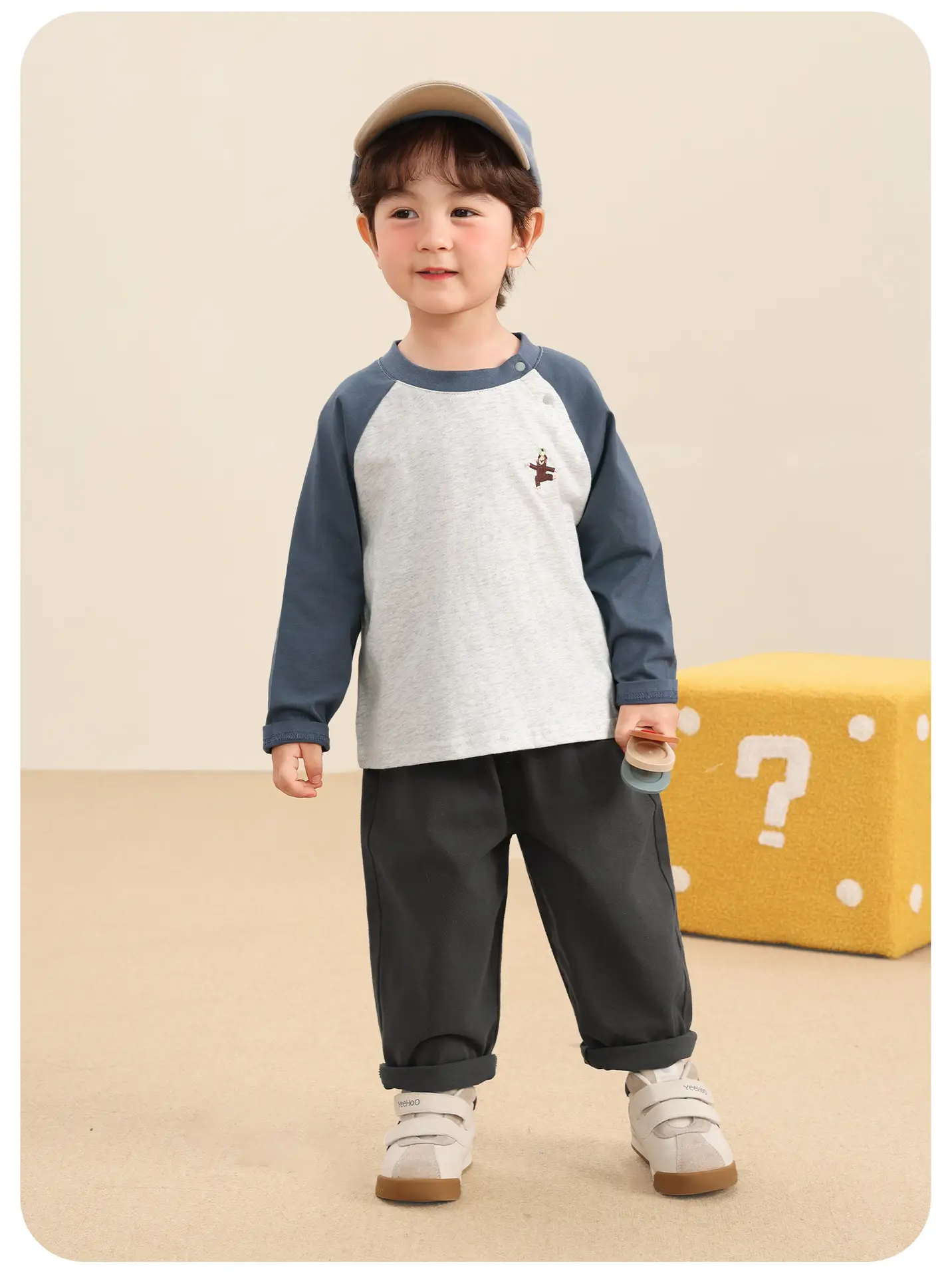 Kaka Panda Boys' Base Layer Shirt Grey Blue Long Sleeve T-Shirt — feature 9