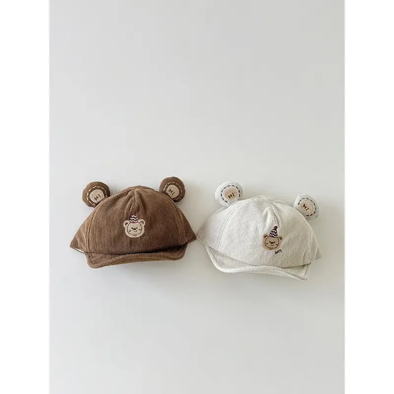 Cute Bear Hat for Kids Brown White Cotton - Image 5