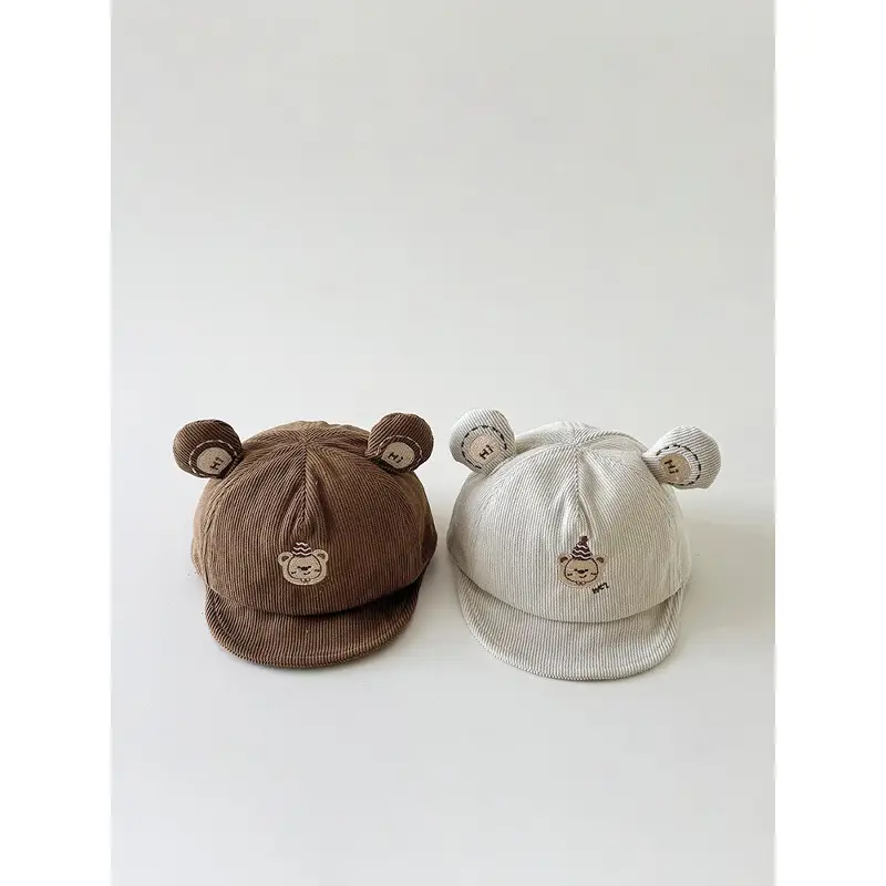 Cute Bear Hat for Kids Brown White Cotton - Image 6