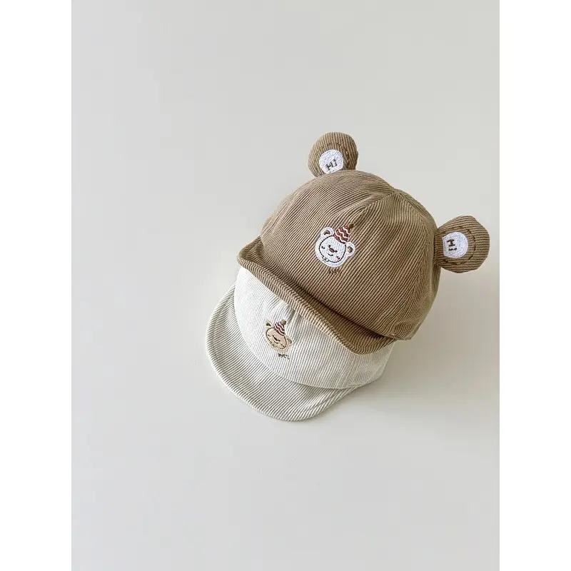 Cute Bear Hat for Kids Brown White Cotton - Image 7