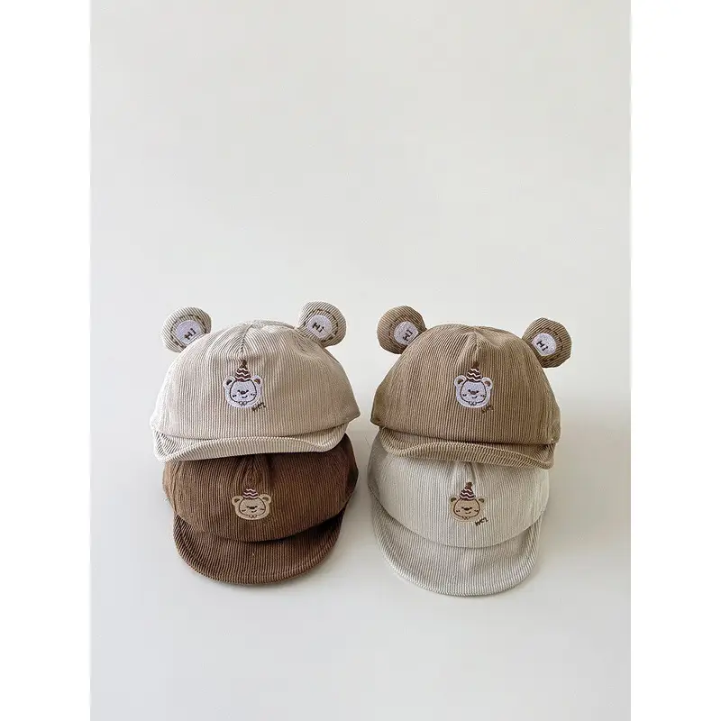 Cute Bear Hat for Kids Brown White Cotton - Image 8
