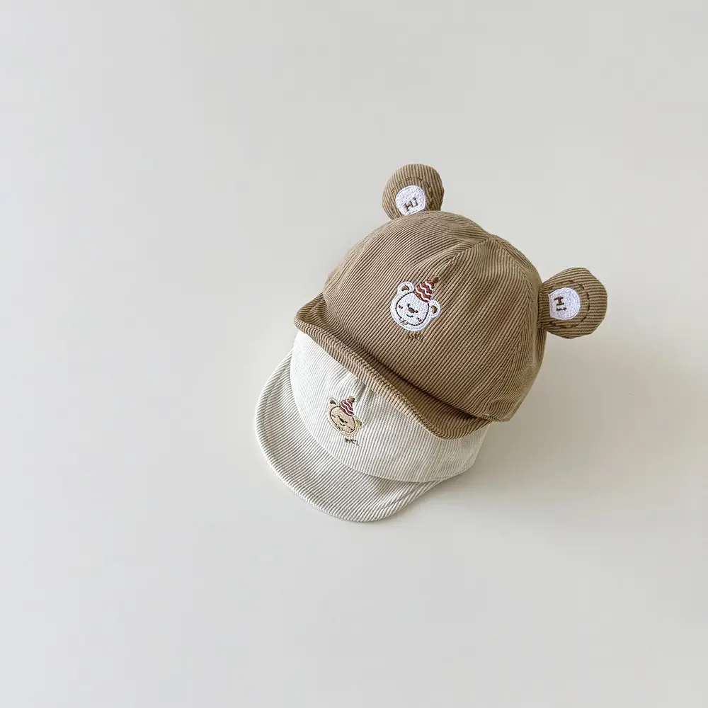 Cute Bear Hat for Kids Brown White Cotton — feature 1