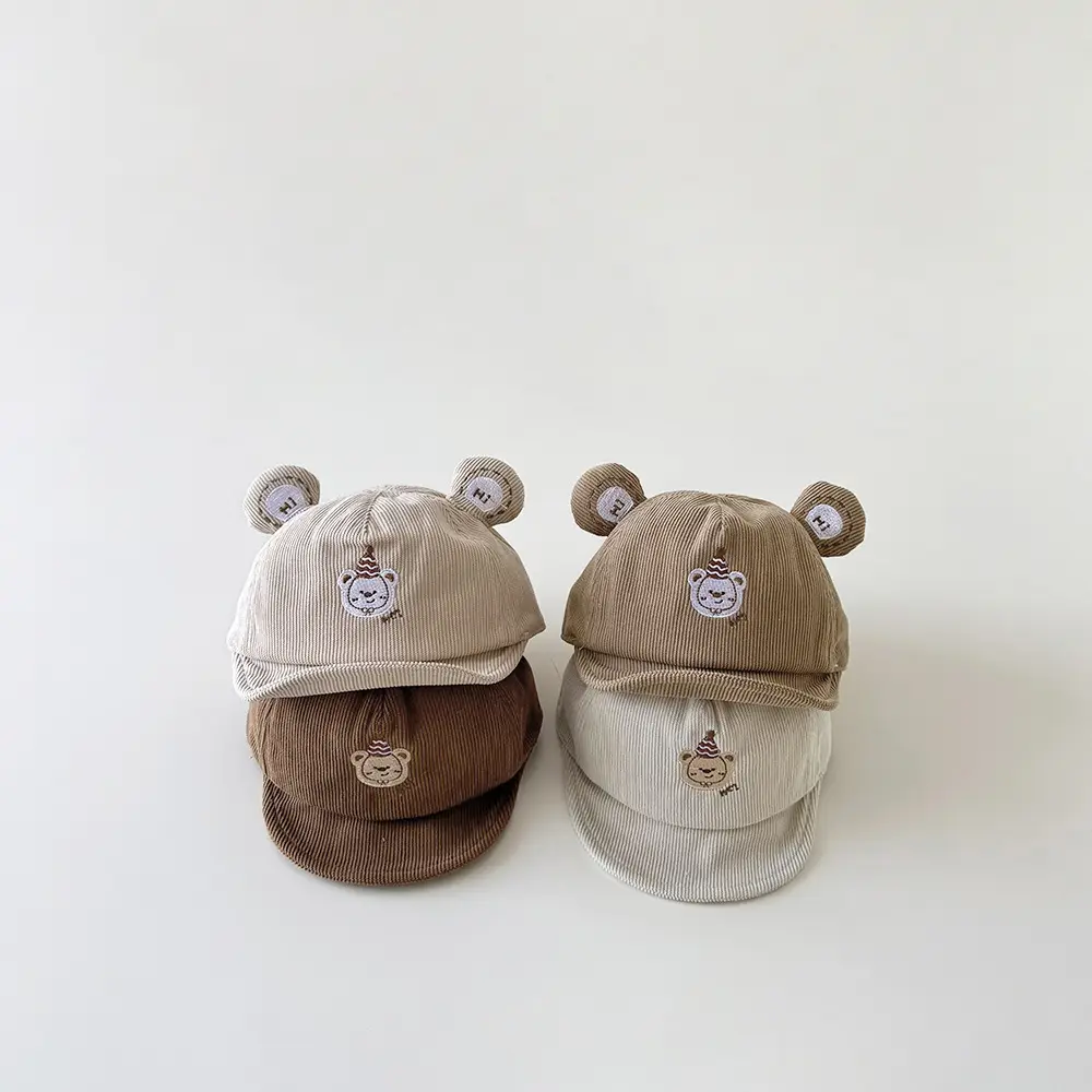 Cute Bear Hat for Kids Brown White Cotton — feature 2