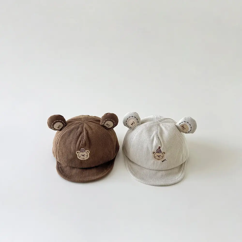 Cute Bear Hat for Kids Brown White Cotton — feature 3