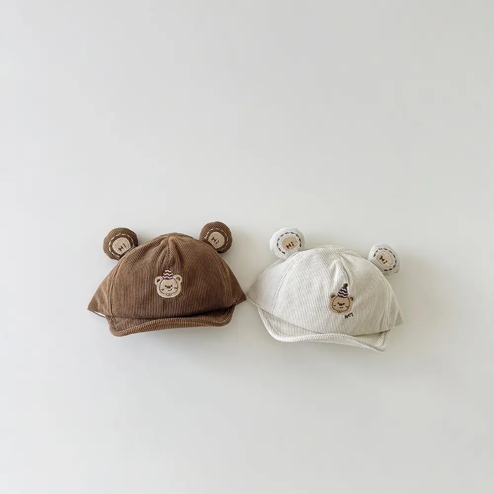 Cute Bear Hat for Kids Brown White Cotton — feature 4