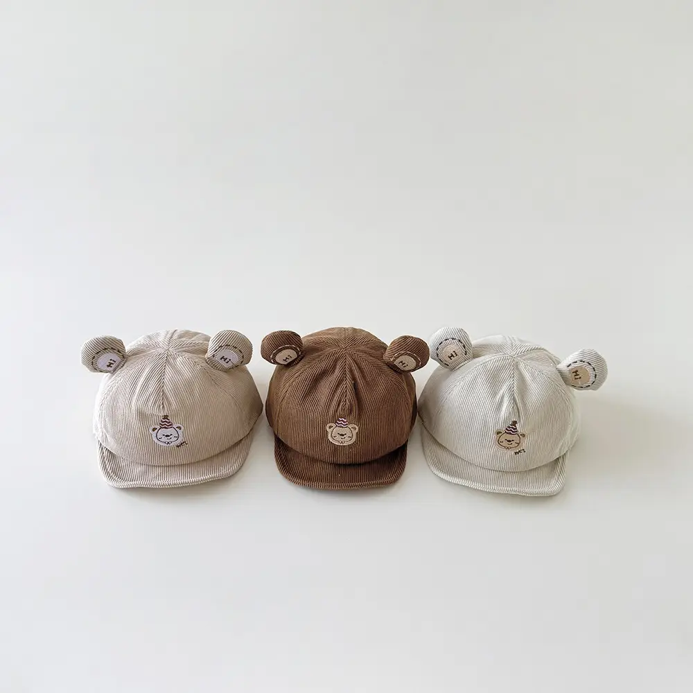 Cute Bear Hat for Kids Brown White Cotton — feature 5