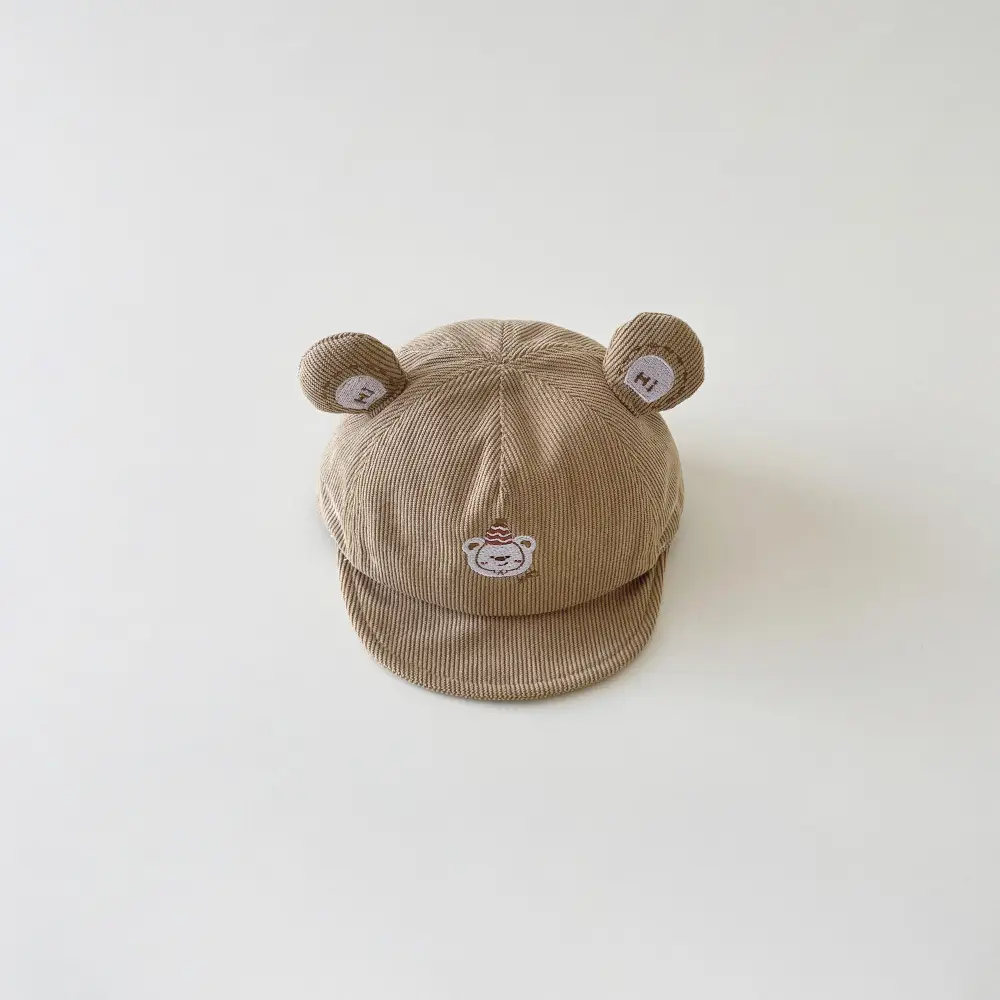 Cute Bear Hat for Kids Brown White Cotton - Image 2