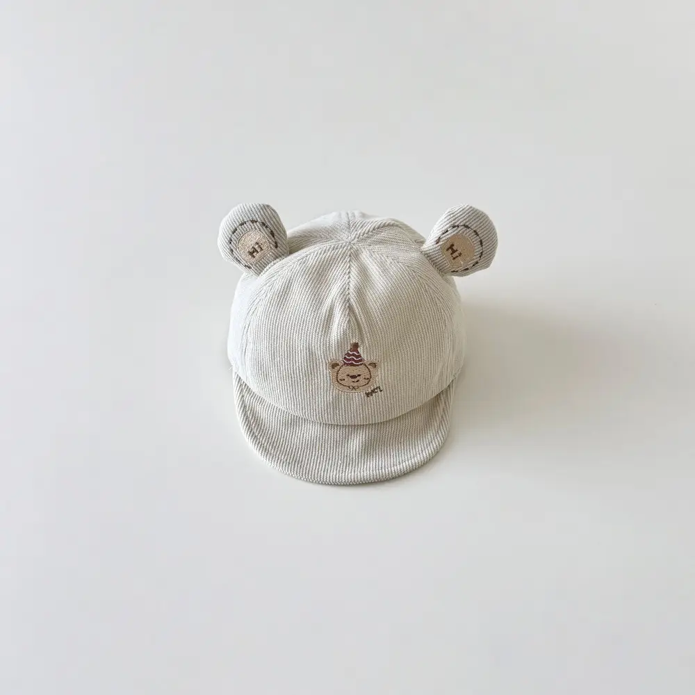 Cute Bear Hat for Kids Brown White Cotton - Image 3