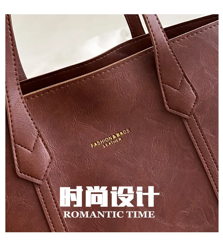 Women Retro Tote Bag Large Capacity Leather Shoulder Bag — feature 1