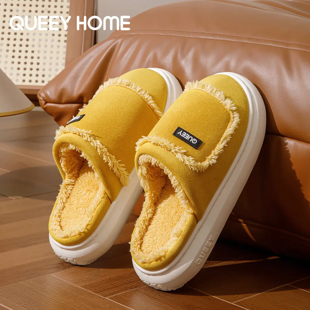 Women's Cotton Slippers for Autumn and Winter, Closed-Toe, Warm, Plush, Thickened, Soft Sole, Non-Slip, Comfortable for Stepping on Poop, Couple's Home Slippers for Men - Image 5